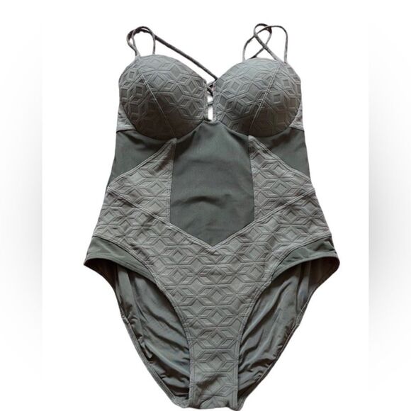 Robyn Lawley Swimsuit (Curves) Olive Green Jacquard Print Size 16 - Picture 4 of 10